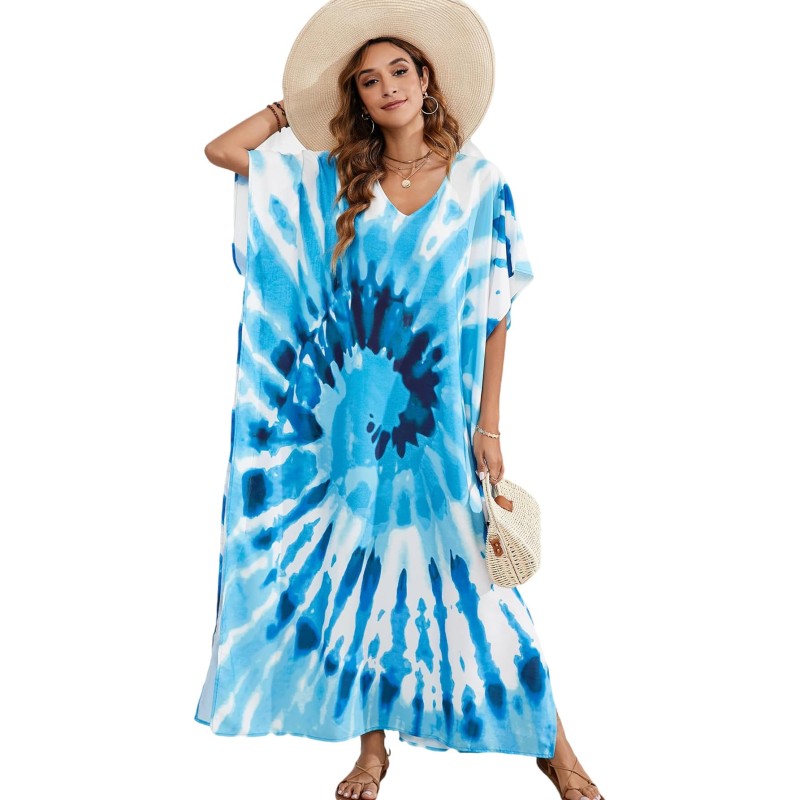 Plus size sky blue floral kaftan coverup dress