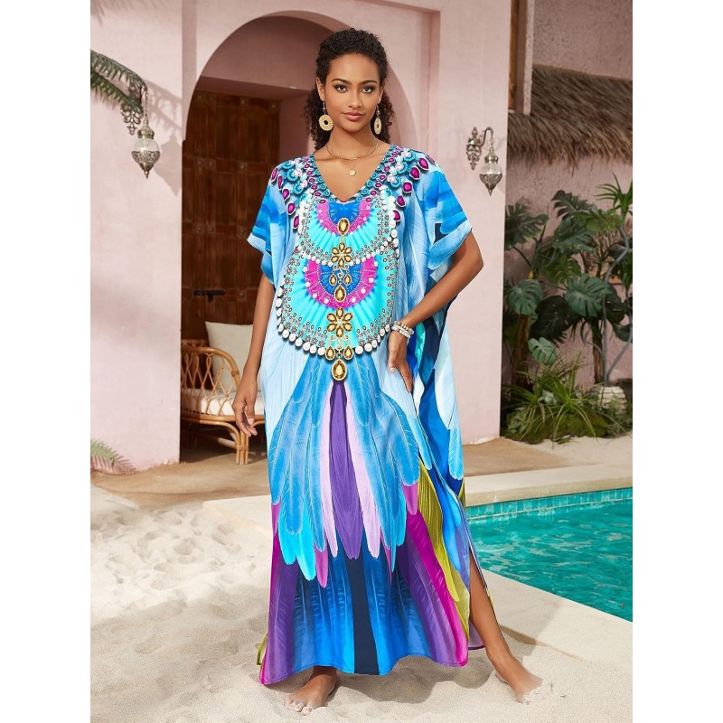 Women plus size bohemian kaftan dress beach coverup