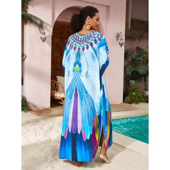 Women Plus Size Bohemian Kaftan Dress - One Size Beach Coverup