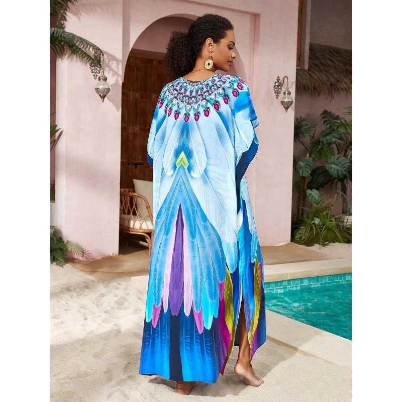Women plus size bohemian kaftan dress beach coverup