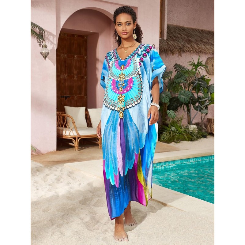 Women plus size bohemian kaftan dress beach coverup