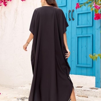 Plus Size Boho Floral Kaftan Dress | Blue Beach Cover Up One Size