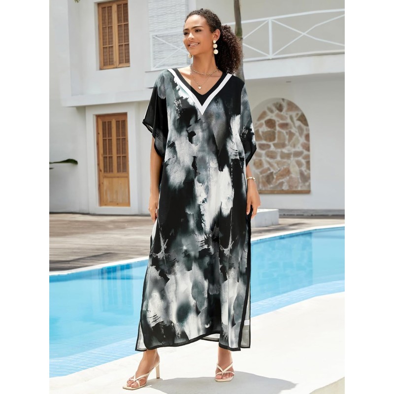 Black Veil of Night Plus Size Kaftan Dress Bohemian Swim Cover Up