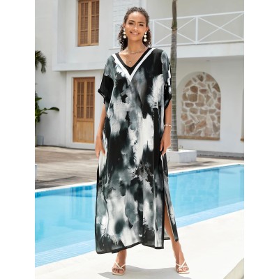 Black Veil of Night Plus Size Kaftan Dress Bohemian Swim Cover Up