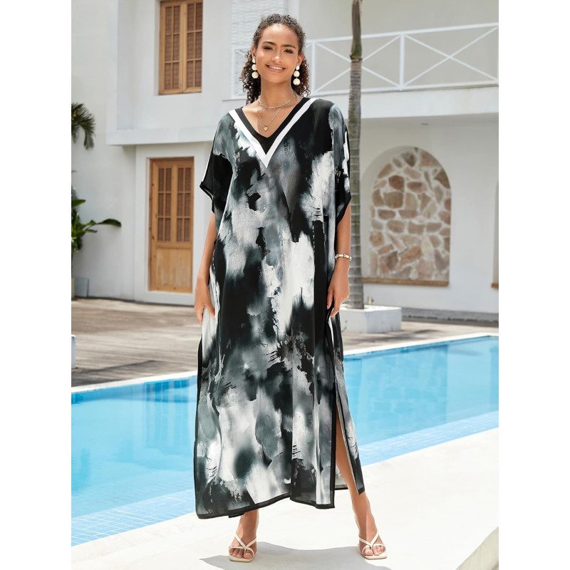 Black Veil of Night Plus Size Kaftan Dress Bohemian Swim Cover Up