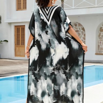 Black Veil of Night Plus Size Kaftan Dress - Bohemian Swim Cover Up