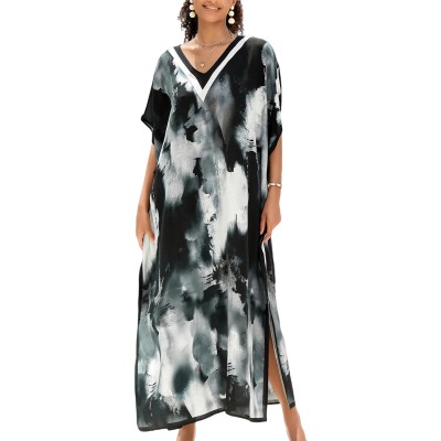 Black Veil of Night Plus Size Kaftan Dress Bohemian Swim Cover Up