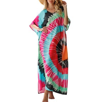 Plus size floral kaftan dress bohemian beach cover up one size