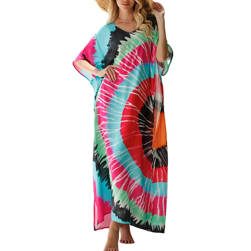 Plus size floral kaftan dress bohemian beach cover up one size
