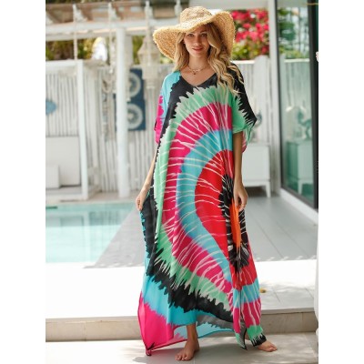 Plus size floral kaftan dress bohemian beach cover up one size