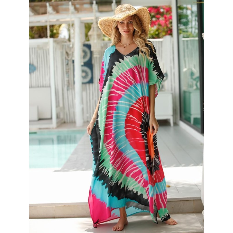 Plus size floral kaftan dress bohemian beach cover up one size