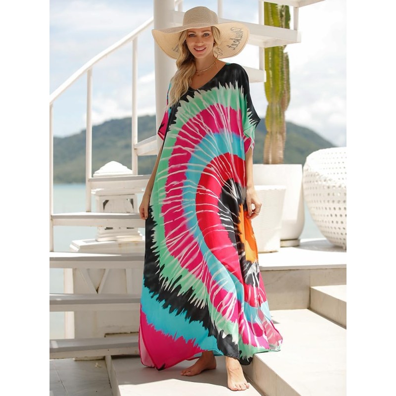 Plus size floral kaftan dress bohemian beach cover up one size