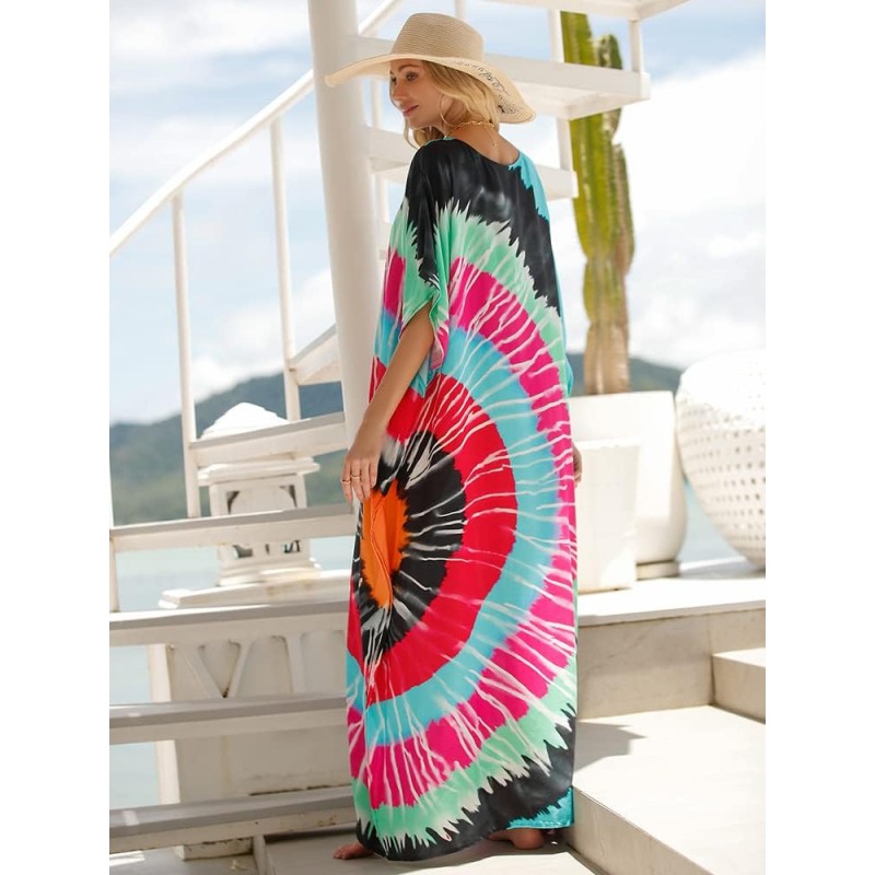 Plus size floral kaftan dress bohemian beach cover up one size