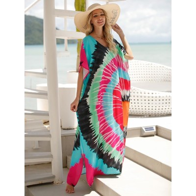 Plus size floral kaftan dress bohemian beach cover up one size