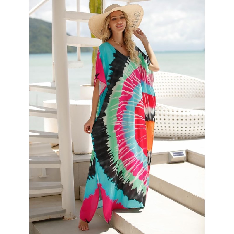Plus size floral kaftan dress bohemian beach cover up one size
