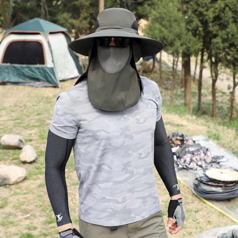 Adjustable UV Sun Hat with Neck Flap & Face Cover - Unisex Breathable Outdoor Cap Adjustable UV sun hat with neck flap and face cover
