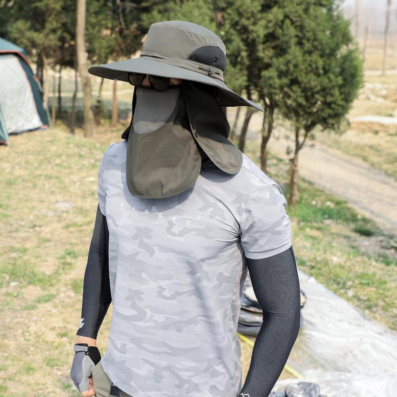 Adjustable UV Sun Hat with Neck Flap & Face Cover - Unisex Breathable Outdoor Cap Adjustable UV sun hat with neck flap and face cover
