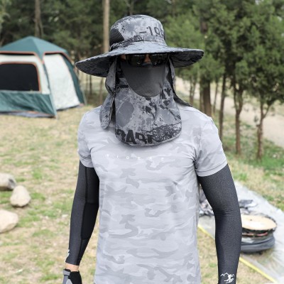 UV Sun Hat with Neck Flap and Face Coverage for Hiking Fishing Gardening Adjustable UV sun hat with neck flap and face coverage worn by a person hiking