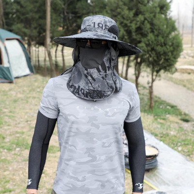 UV Sun Hat with Neck Flap and Face Coverage for Hiking Fishing Gardening Adjustable UV sun hat with neck flap and face coverage worn by a person hiking