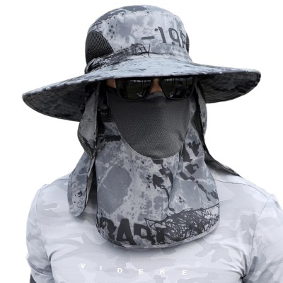 UV Sun Hat with Neck Flap and Face Coverage for Hiking Fishing Gardening Adjustable UV sun hat with neck flap and face coverage worn by a person hiking