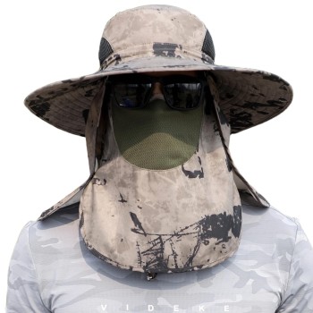 Adjustable Unisex Sun Hat with Neck Flap - 360° UV Protection, Lightweight, Breathable for Hiking Fishing Garden