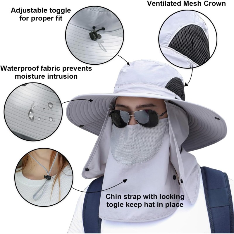 360° UV Sun Hat with Neck Flap - Adjustable Lightweight Unisex for Hiking Fishing Adjustable lightweight unisex 360° UV sun hat with neck flap for hiking and fishing