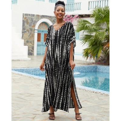 Women's Plus Size Bohemian Floral Kaftan Maxi Cover Up Women's Plus Size Bohemian Floral Kaftan Maxi Cover Up with Batwing Sleeves