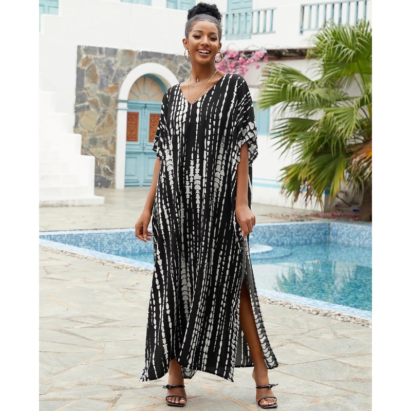 Women's Plus Size Bohemian Floral Kaftan Maxi Cover Up Women's Plus Size Bohemian Floral Kaftan Maxi Cover Up with Batwing Sleeves