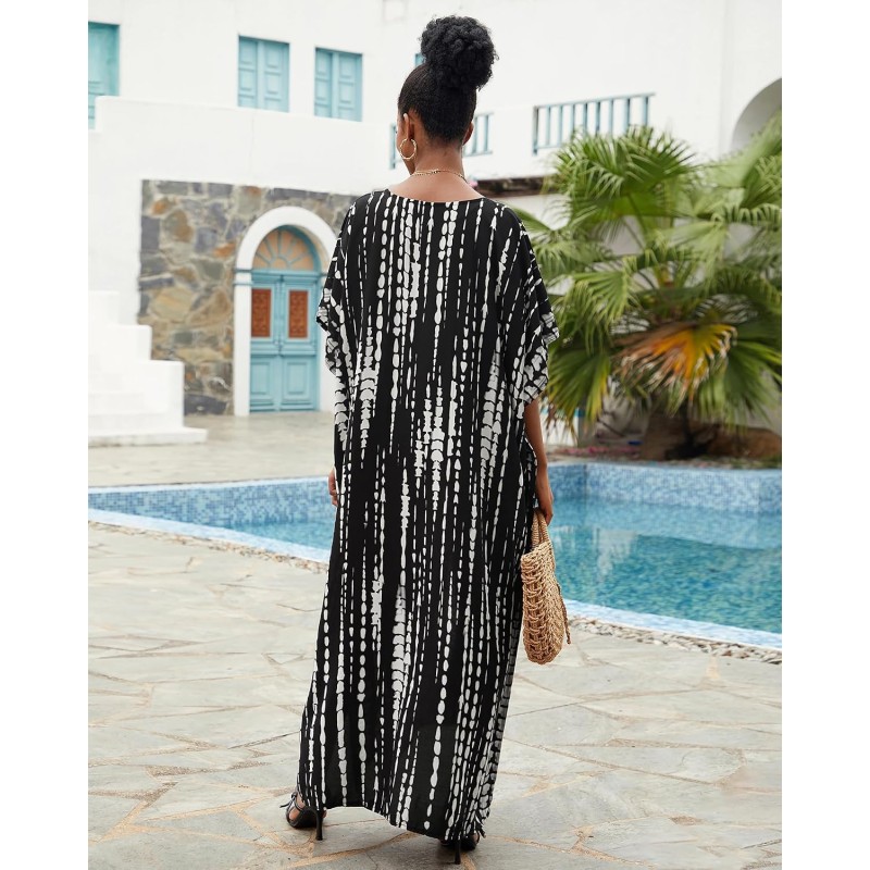 Women's Plus Size Bohemian Floral Kaftan Maxi Cover Up Women's Plus Size Bohemian Floral Kaftan Maxi Cover Up with Batwing Sleeves