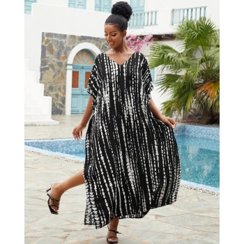 Women’s Plus Size Bohemian Floral Kaftan Maxi Cover Up | Batwing Sleeve Swimwear Loungewear for Vacation