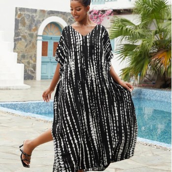Women’s Plus Size Bohemian Floral Kaftan Maxi Cover Up | Batwing Sleeve Swimwear Loungewear for Vacation