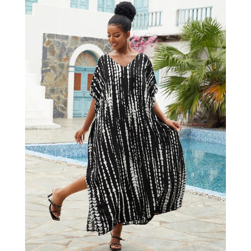 Women's Plus Size Bohemian Floral Kaftan Maxi Cover Up Women's Plus Size Bohemian Floral Kaftan Maxi Cover Up with Batwing Sleeves