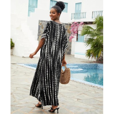 Women's Plus Size Bohemian Floral Kaftan Maxi Cover Up Women's Plus Size Bohemian Floral Kaftan Maxi Cover Up with Batwing Sleeves