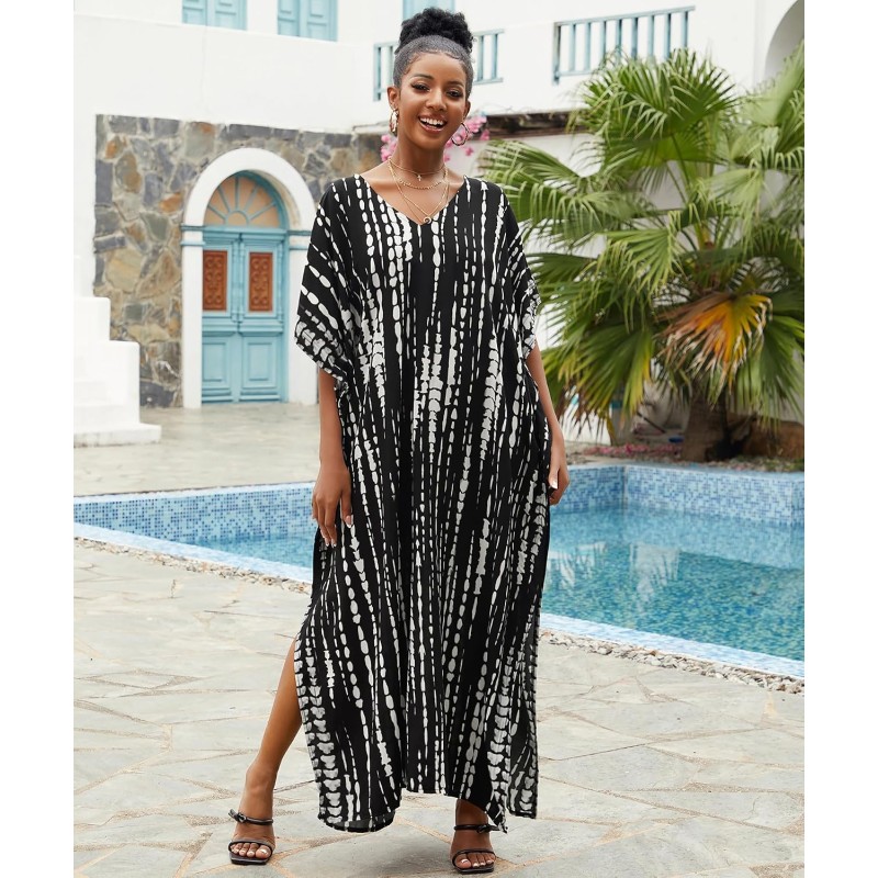 Women's Plus Size Bohemian Floral Kaftan Maxi Cover Up Women's Plus Size Bohemian Floral Kaftan Maxi Cover Up with Batwing Sleeves
