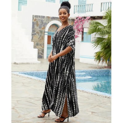 Women's Plus Size Bohemian Floral Kaftan Maxi Cover Up Women's Plus Size Bohemian Floral Kaftan Maxi Cover Up with Batwing Sleeves