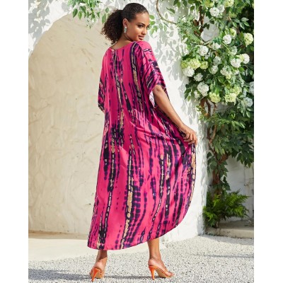 Rose Red Bohemian Floral Batwing Sleeve Kaftan Cover Up Rose Red Bohemian Floral Batwing Sleeve Kaftan Maxi Cover Up