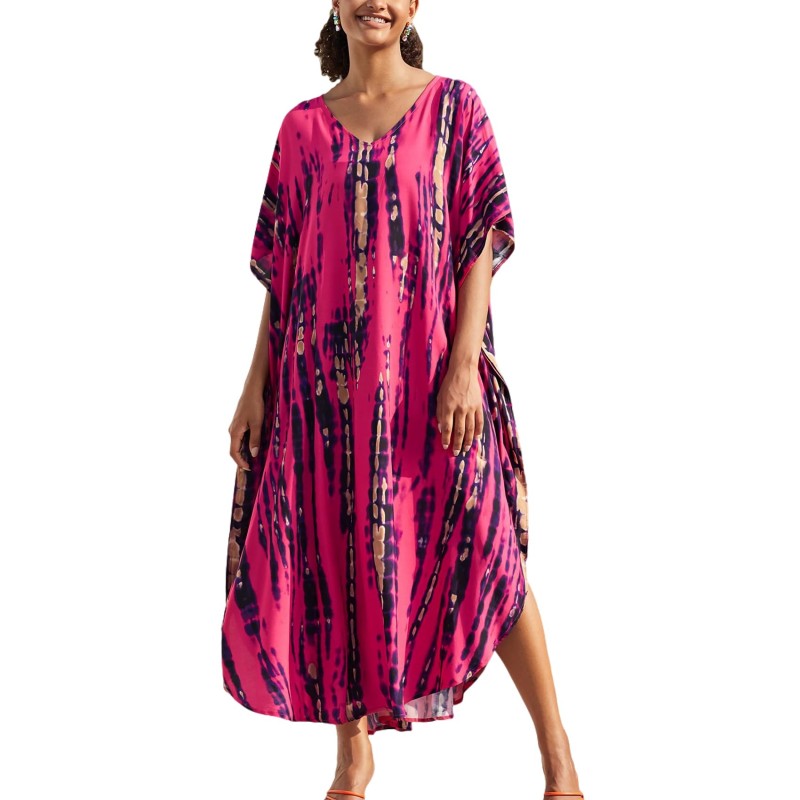 Rose Red Bohemian Floral Batwing Sleeve Kaftan Cover Up Rose Red Bohemian Floral Batwing Sleeve Kaftan Maxi Cover Up
