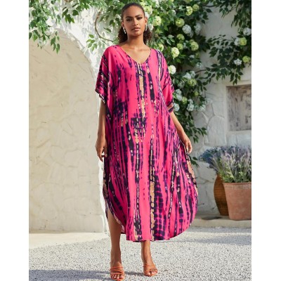 Rose Red Bohemian Floral Batwing Sleeve Kaftan Cover Up Rose Red Bohemian Floral Batwing Sleeve Kaftan Maxi Cover Up