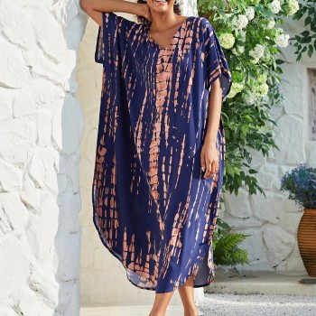 Plus Size Bohemian Floral Kaftan Maxi Cover Up – Swimwear Resort Dress Navy Khaki Plus Size Bohemian Floral Kaftan Maxi Cover Up – Swimwear Resort Dress Navy Khaki