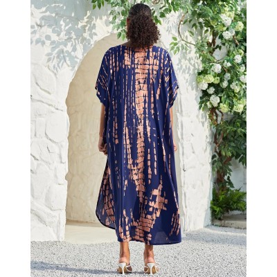 Plus Size Bohemian Floral Kaftan Maxi Cover Up in Navy Khaki