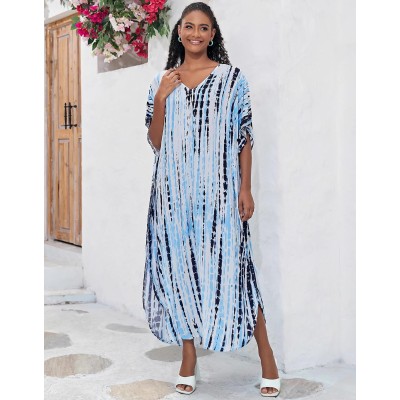Women's Plus Size Floral Kaftan Maxi Dress Swim Cover Up for Resort Wear Women's Plus Size Bohemian Floral Kaftan Maxi Dress as Swim Cover Up for Resort Vacation