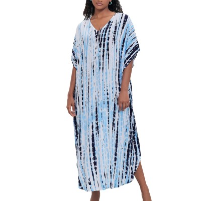 Women's Plus Size Floral Kaftan Maxi Dress Swim Cover Up for Resort Wear Women's Plus Size Bohemian Floral Kaftan Maxi Dress as Swim Cover Up for Resort Vacation