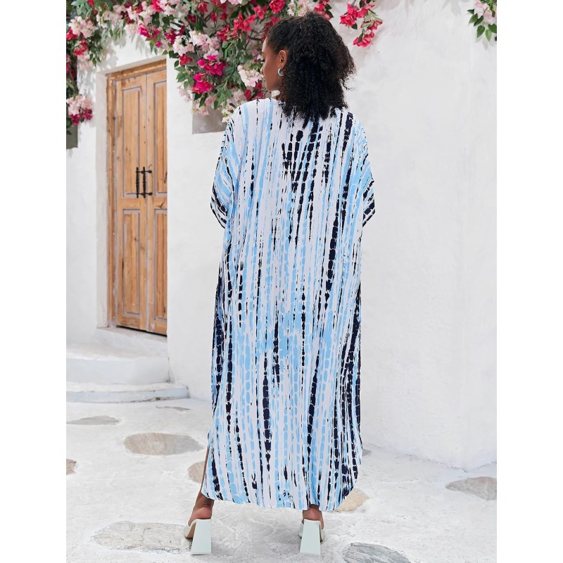 Women's Plus Size Floral Kaftan Maxi Dress Swim Cover Up for Resort Wear Women's Plus Size Bohemian Floral Kaftan Maxi Dress as Swim Cover Up for Resort Vacation
