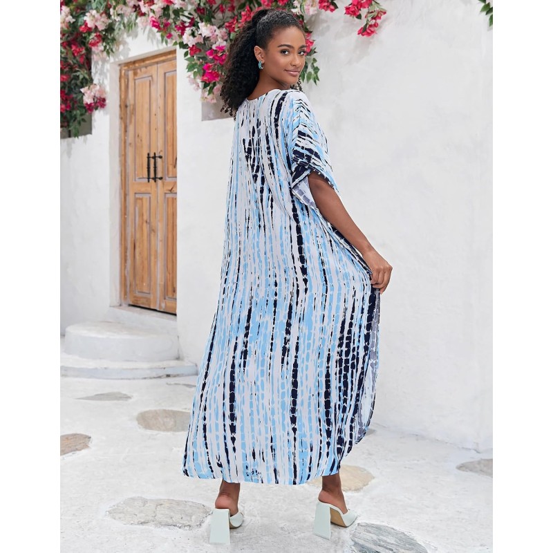 Women's Plus Size Floral Kaftan Maxi Dress Swim Cover Up for Resort Wear Women's Plus Size Bohemian Floral Kaftan Maxi Dress as Swim Cover Up for Resort Vacation