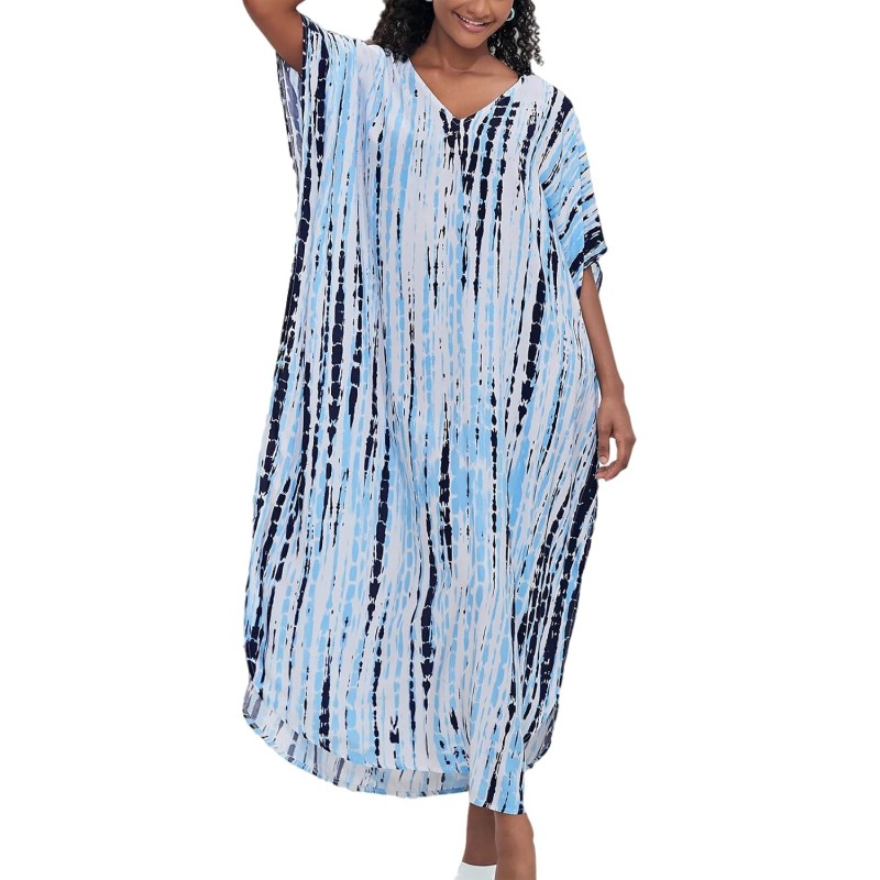 Women's Plus Size Floral Kaftan Maxi Dress Swim Cover Up for Resort Wear Women's Plus Size Bohemian Floral Kaftan Maxi Dress as Swim Cover Up for Resort Vacation