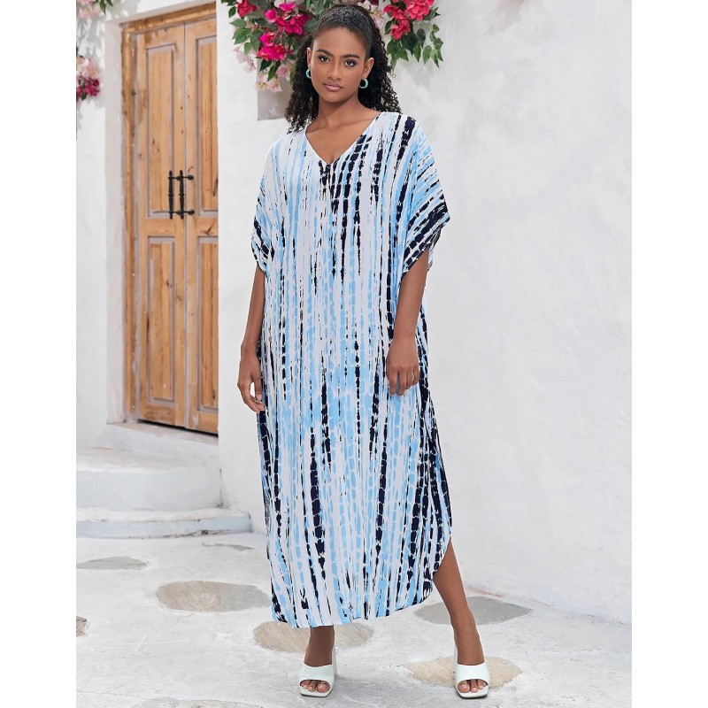 Women's Plus Size Floral Kaftan Maxi Dress Swim Cover Up for Resort Wear Women's Plus Size Bohemian Floral Kaftan Maxi Dress as Swim Cover Up for Resort Vacation