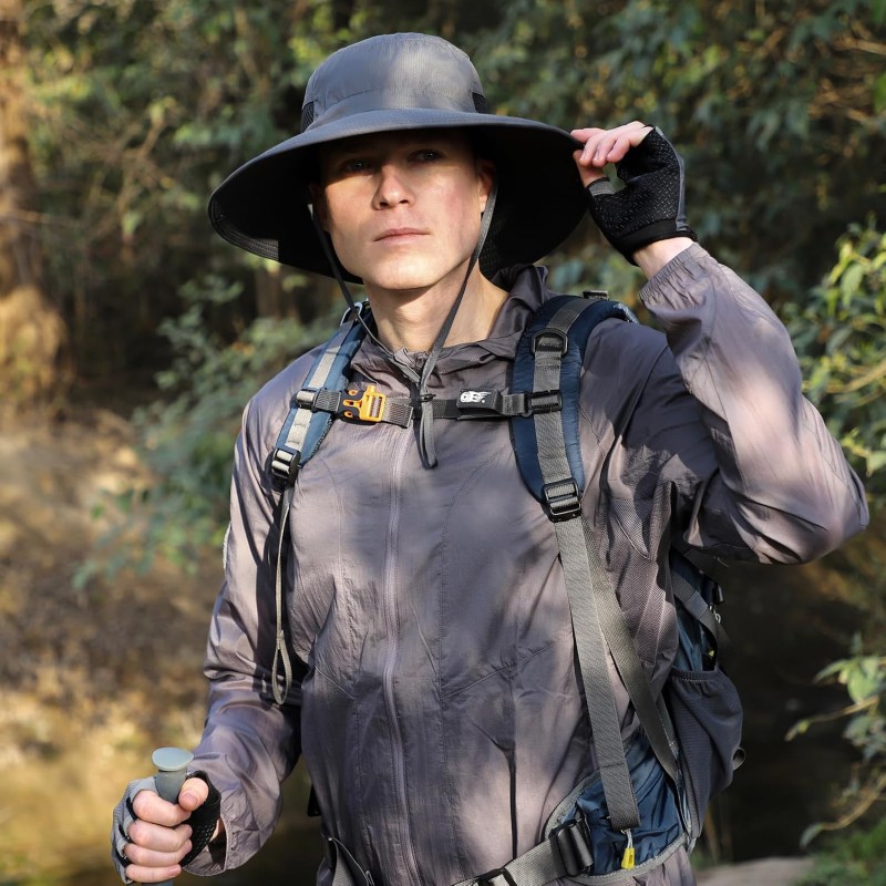 UPF50+ Wide Brim Sun Hat for Outdoor Activities UPF50+ wide brim sun hat for men and women, ideal for fishing, safari, hiking