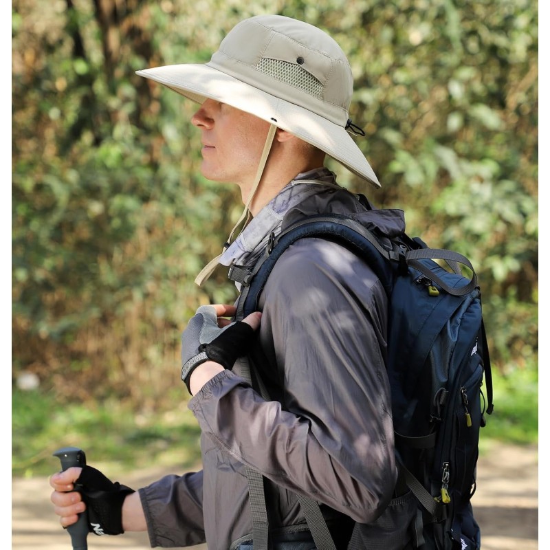 UPF50+ wide brim sun hat for men women outdoor activities