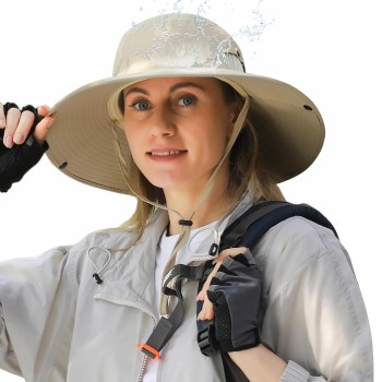 UPF50+ Wide Brim Sun Hat for Men Women Ventilated Packable Adjustable Outdoor Bucket Hat for Fishing Hiking Safari