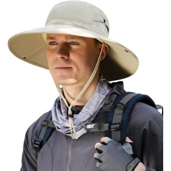 UPF50+ Wide Brim Sun Hat for Men Women Ventilated Packable Adjustable Outdoor Bucket Hat for Fishing Hiking Safari